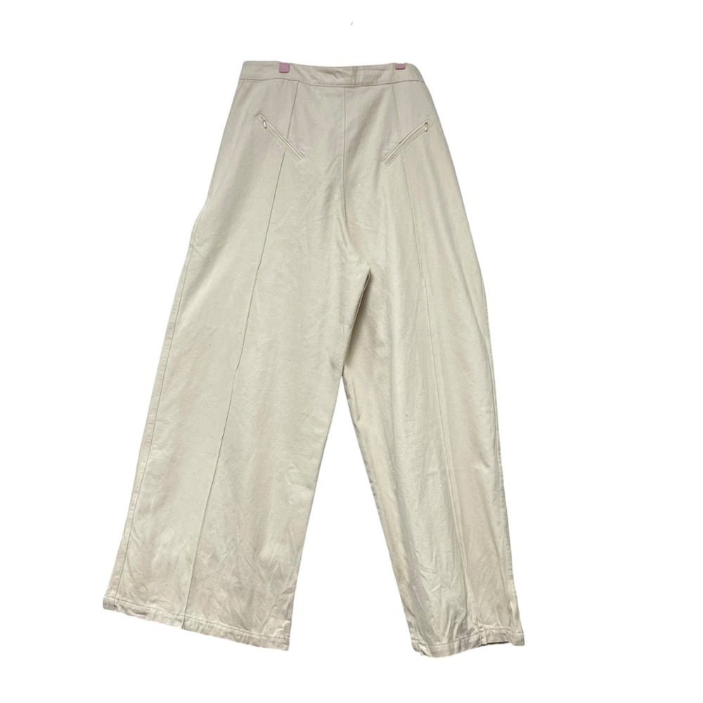 NWT Adidas Originals Natural Cotton Wide Leg Pants 36 cream 3-Stripe Jeans - Picture 2 of 7